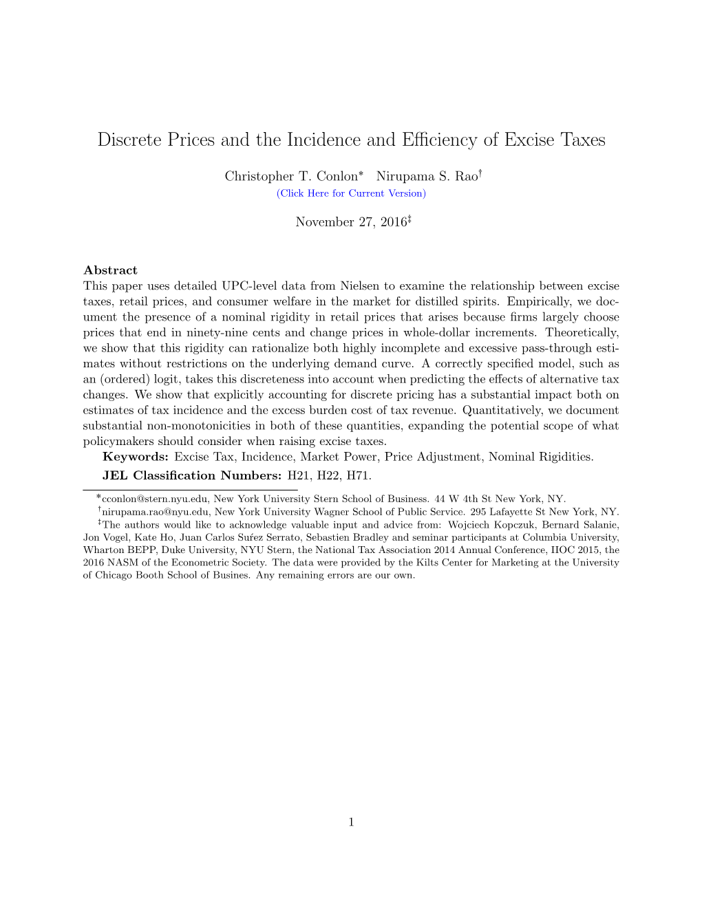 Discrete Prices and the Incidence and Efficiency of Excise Taxes