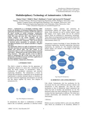Multidisciplinary Technology of Animatronics: a Review