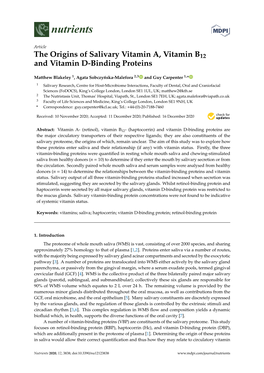 The Origins of Salivary Vitamin A, Vitamin B12 and Vitamin D-Binding Proteins