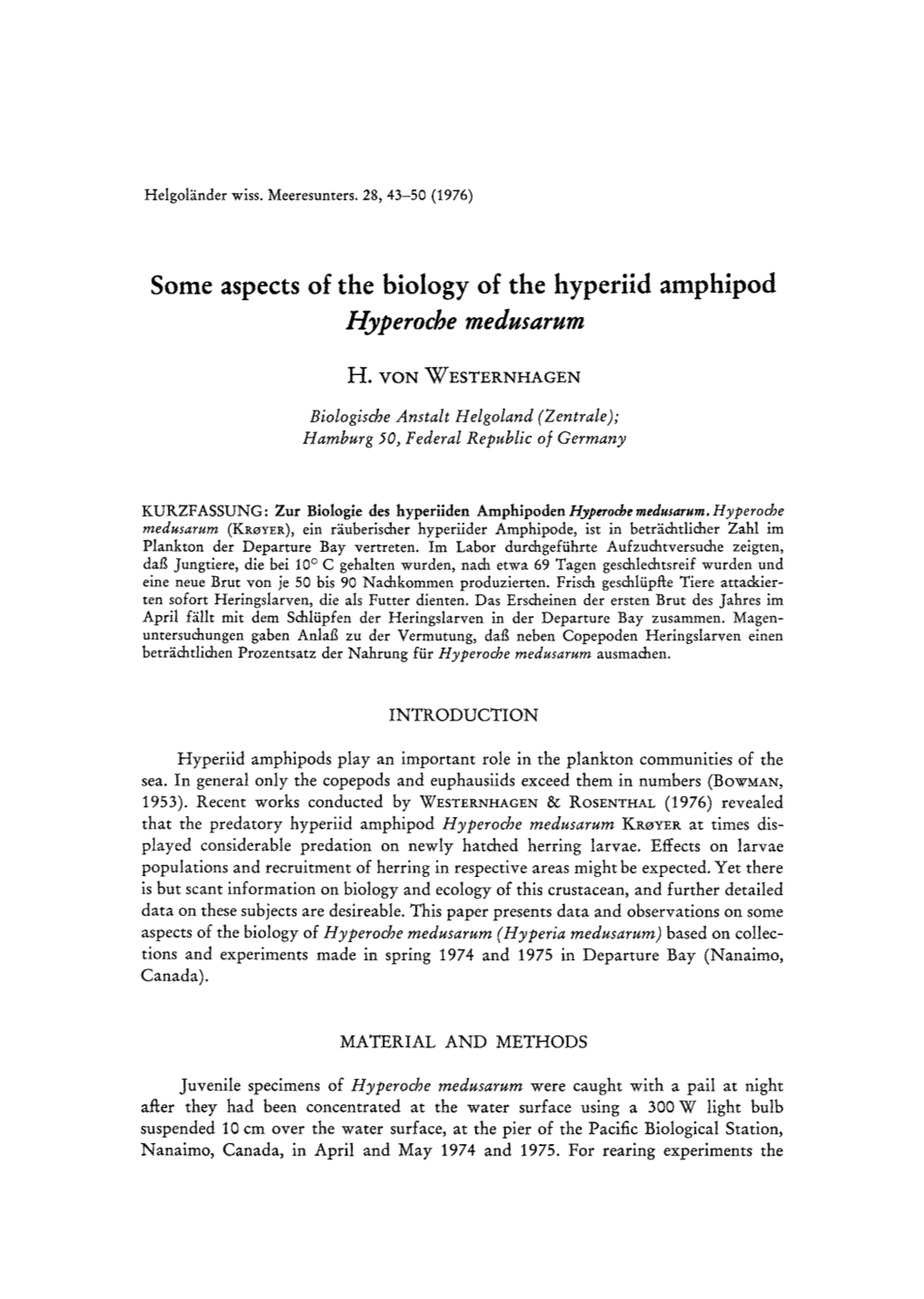 Some Aspects of the Biology of the Hyperiid Amphipod <Emphasis