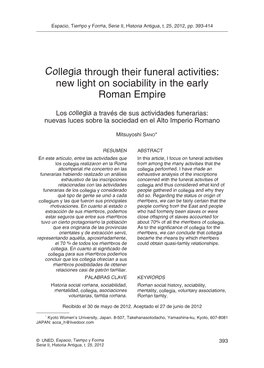 Collegia Through Their Funeral Activities: New Light on Sociability in the Early Roman Empire