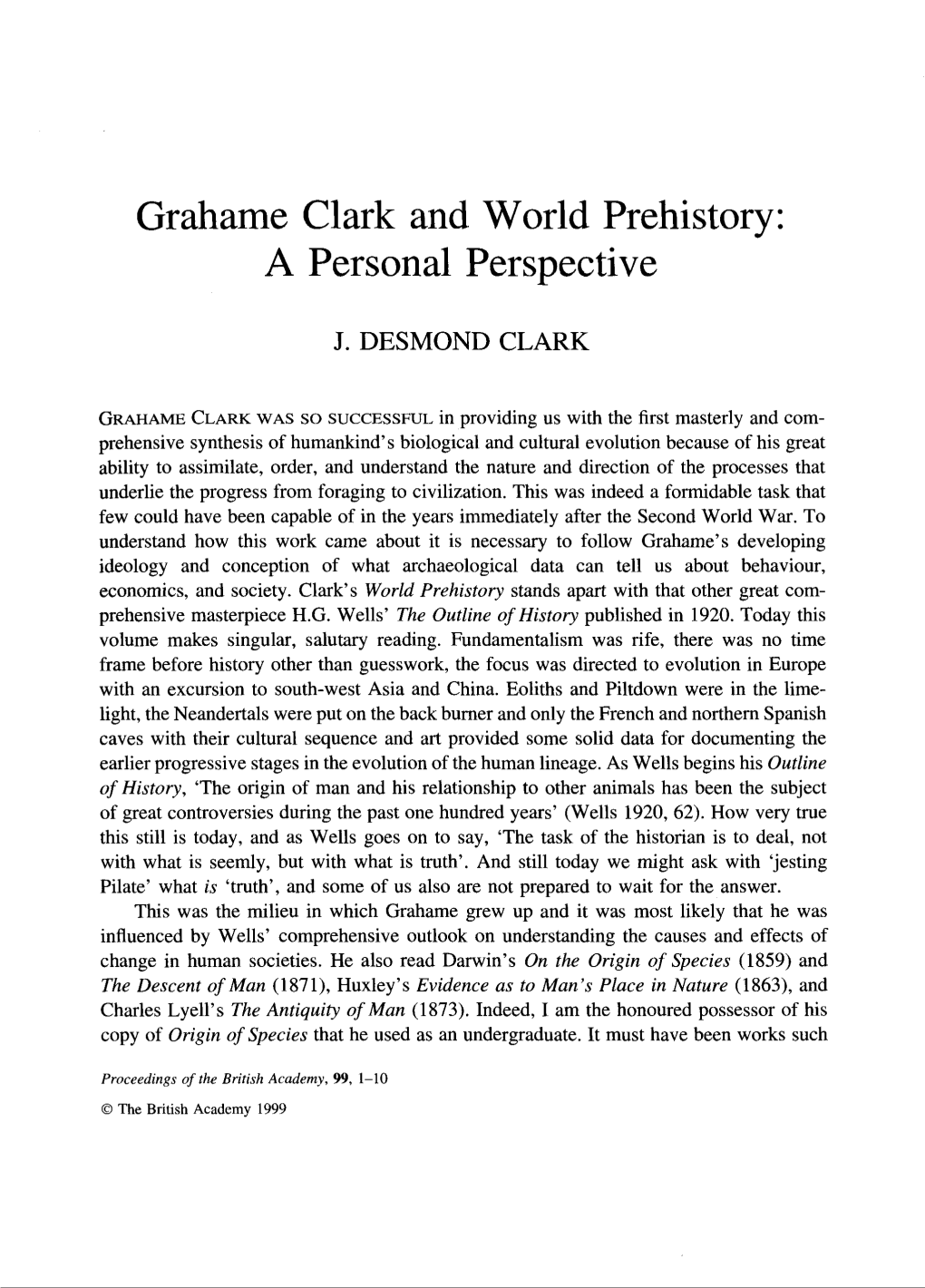 Grahame Clark and World Prehistory: a Personal Perspective
