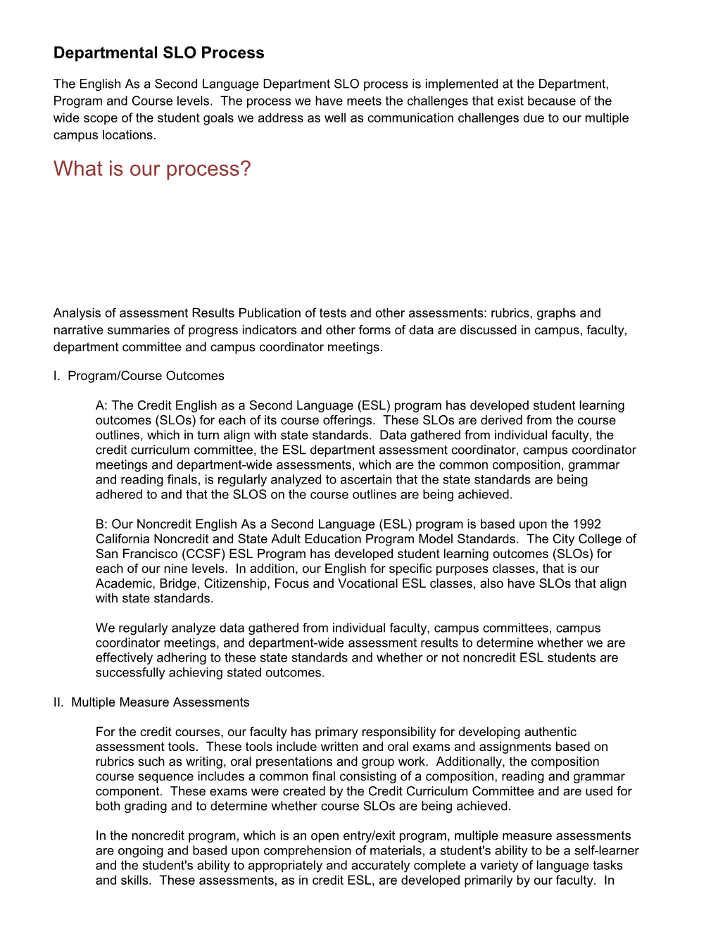 Departmental SLO Process