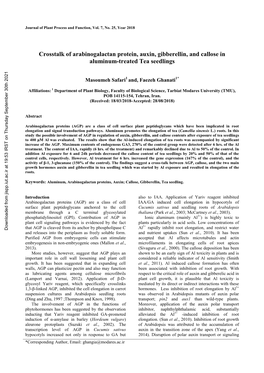 Crosstalk of Arabinogalactan Protein, Auxin, Gibberellin, and Callose in Aluminum-Treated Tea Seedlings