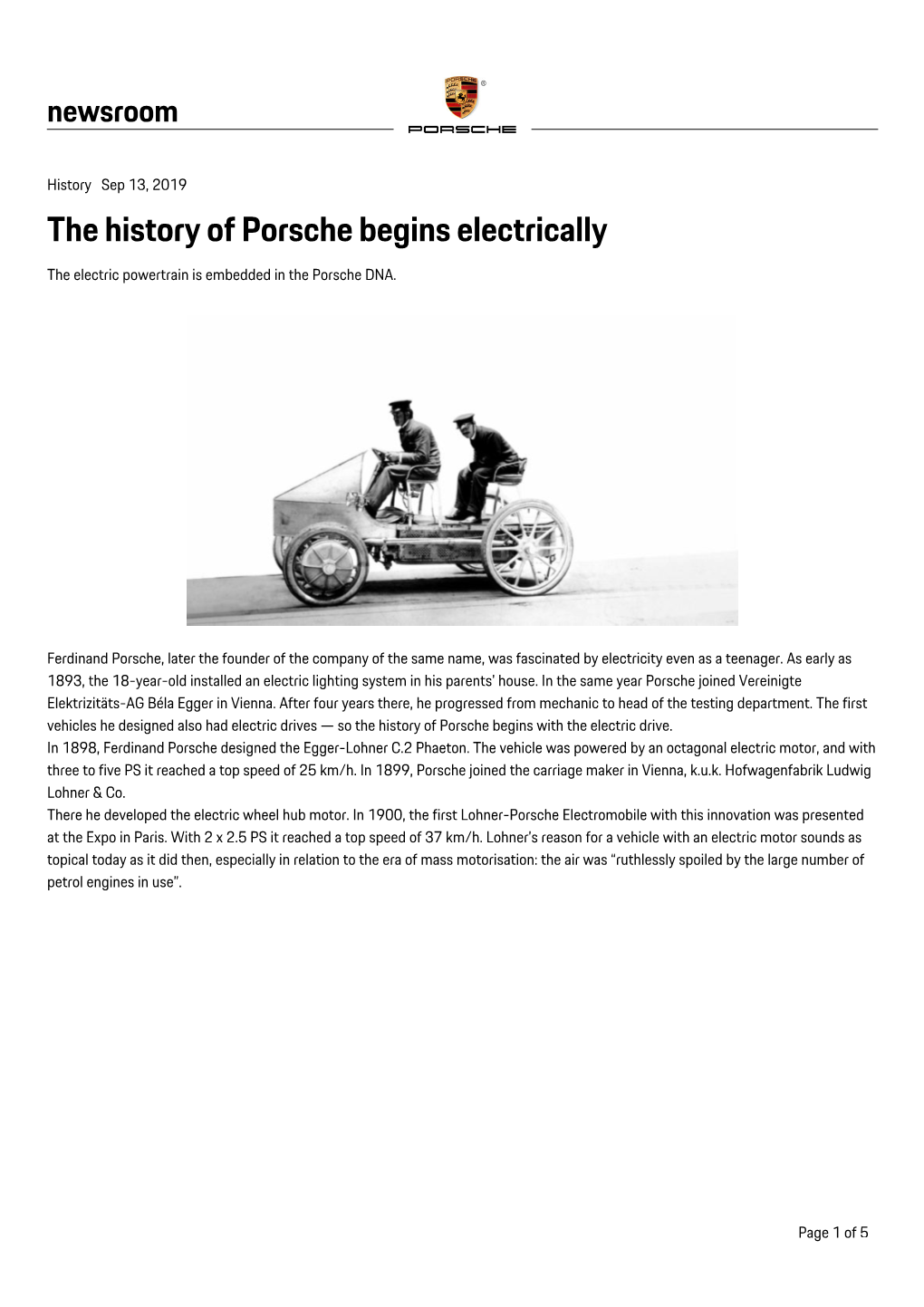 The History of Porsche Begins Electrically the Electric Powertrain Is Embedded in the Porsche DNA