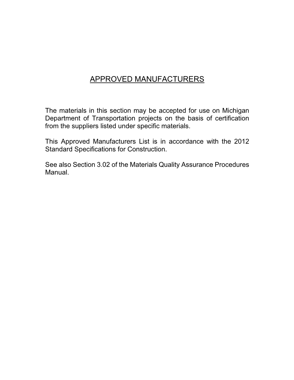 Approved Manufacturers