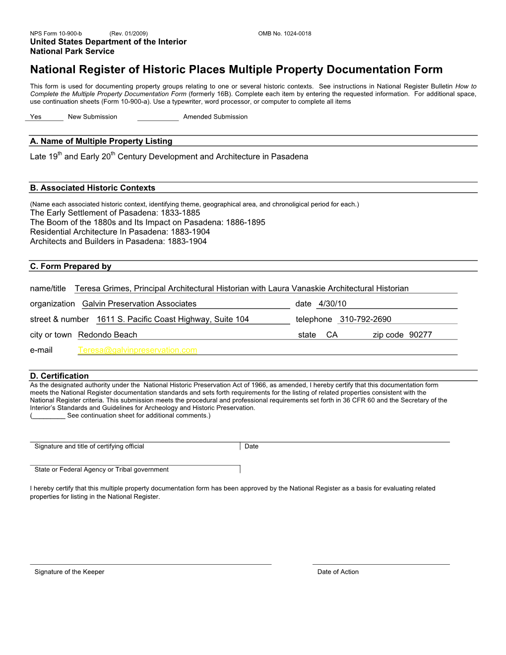 Multiple Property Documentation Form