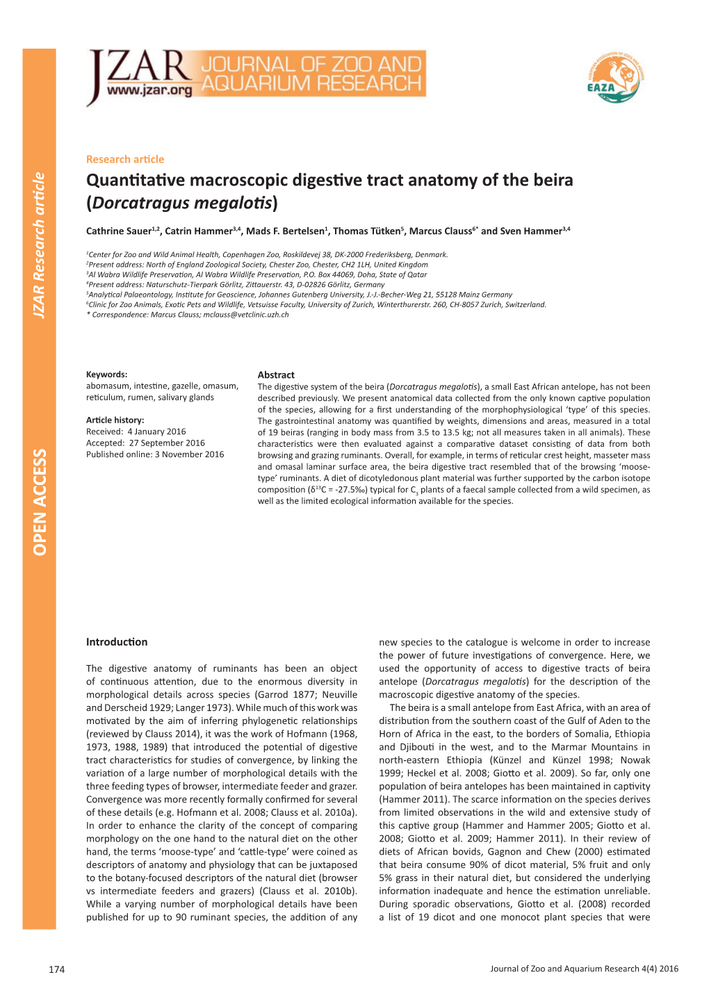 Quantitative Macroscopic Digestive Tract Anatomy of the Beira