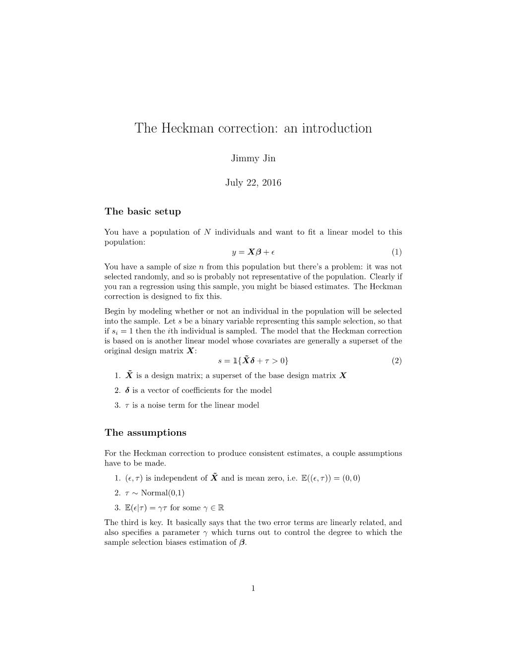 The Heckman Correction: an Introduction
