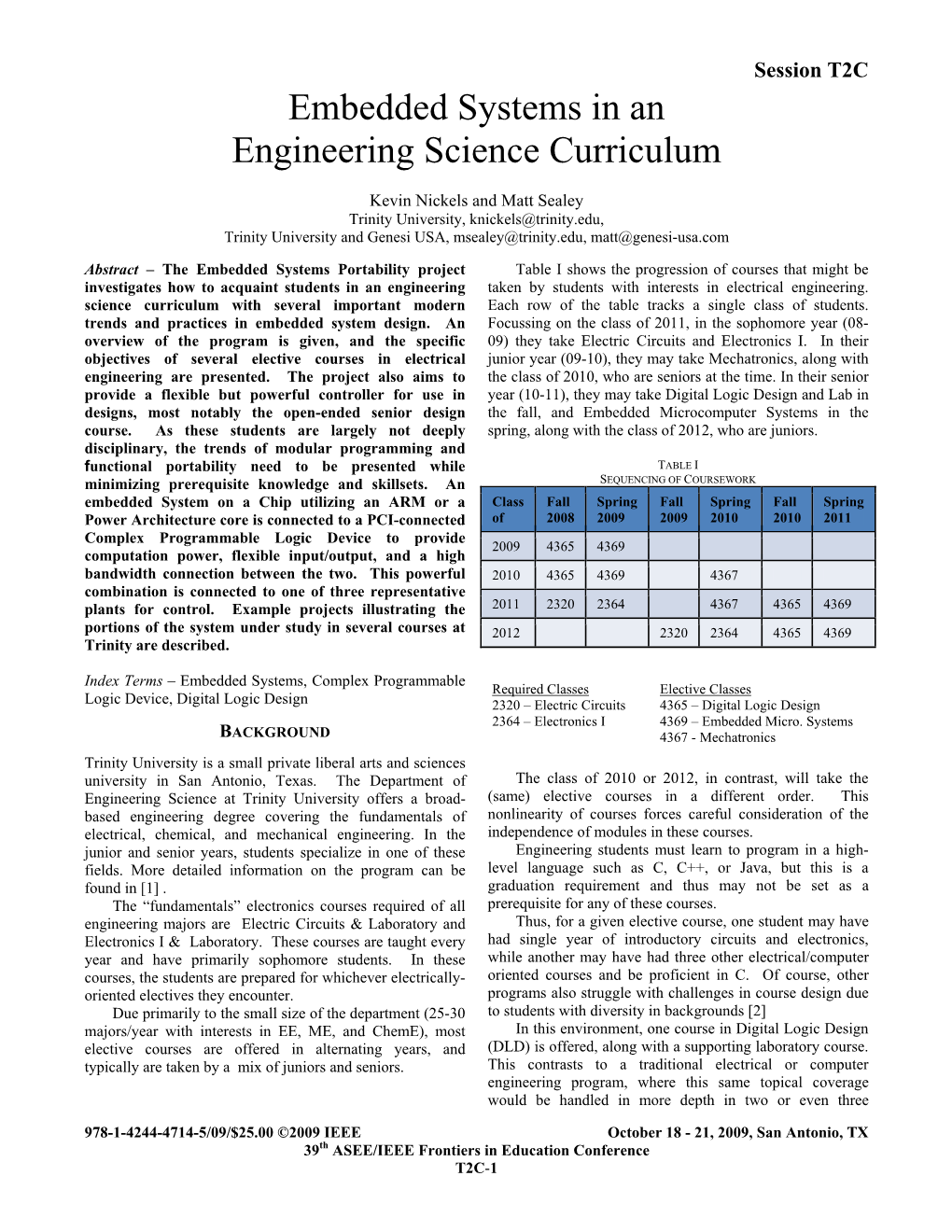 Embedded Systems in an Engineering Science Curriculum