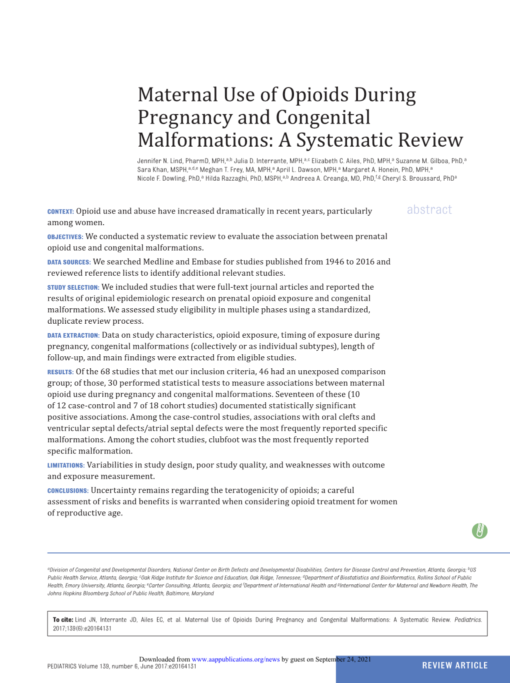 Maternal Use of Opioids During Pregnancy and Congenital Malformations: a Systematic Review