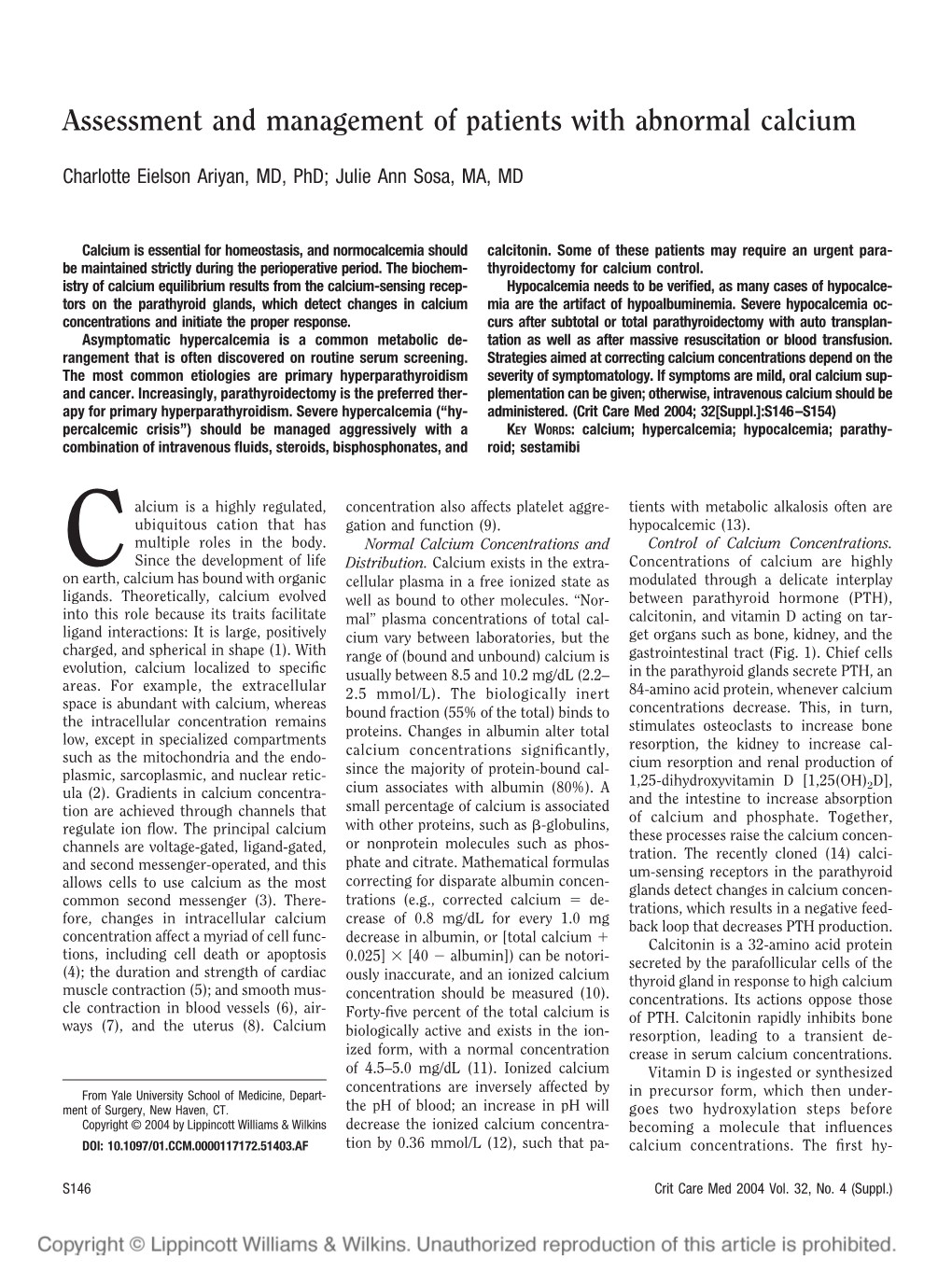 Assessment and Management of Patients with Abnormal Calcium