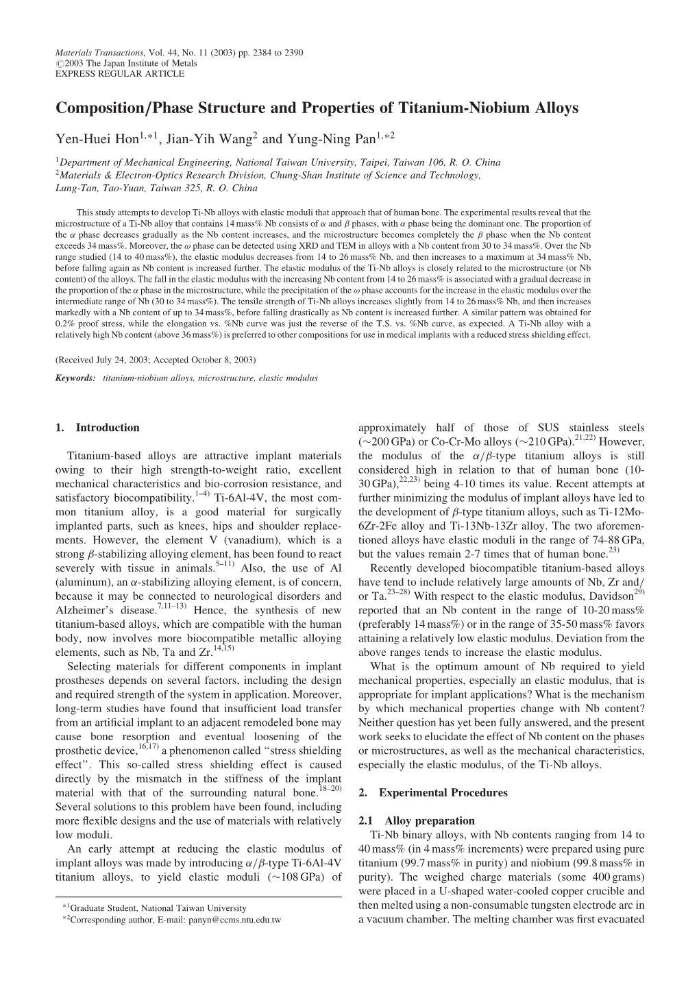 Composition/Phase Structure and Properties of Titanium-Niobium Alloys