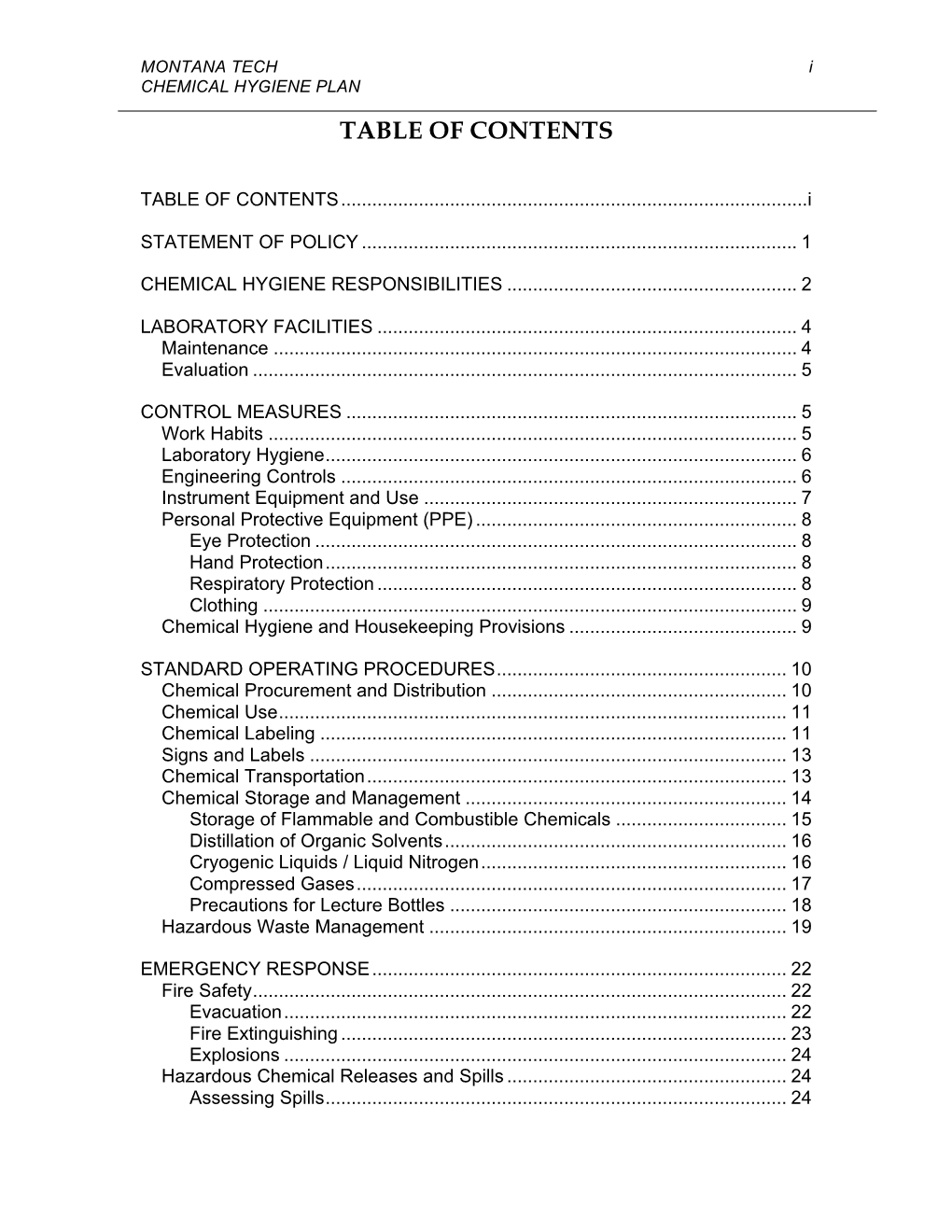 Table of Contents