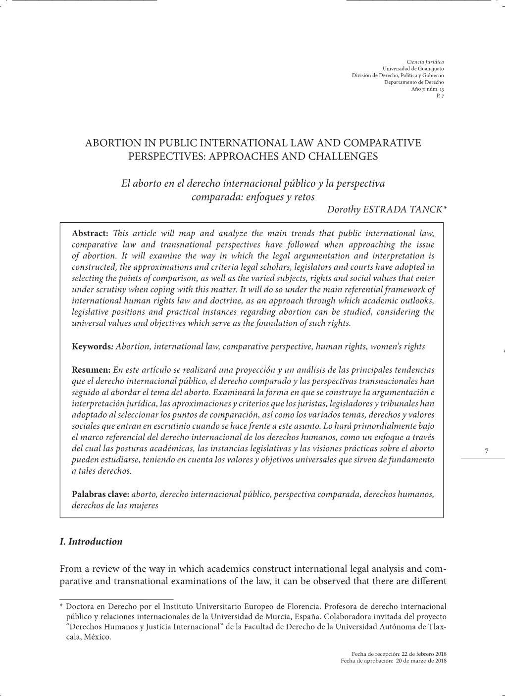 Abortion in Public International Law and Comparative Perspectives: Approaches and Challenges