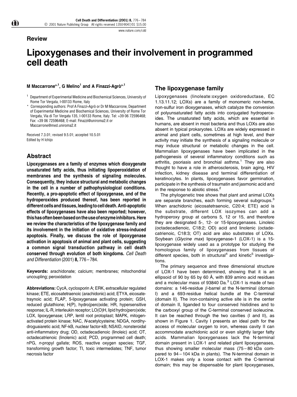 Lipoxygenases and Their Involvement in Programmed Cell Death