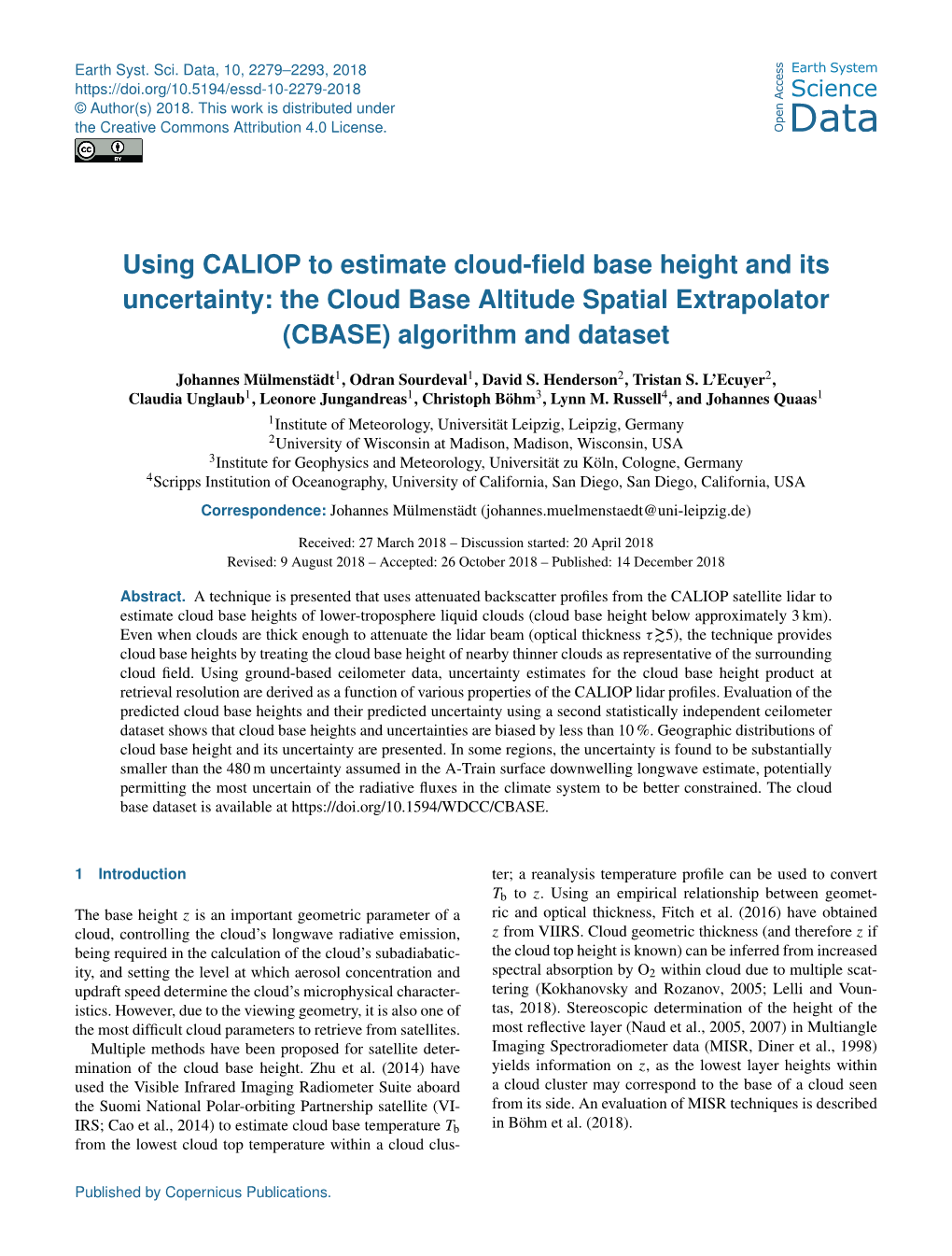 The Cloud Base Altitude Spatial Extrapolator (CBASE) Algorithm and Dataset
