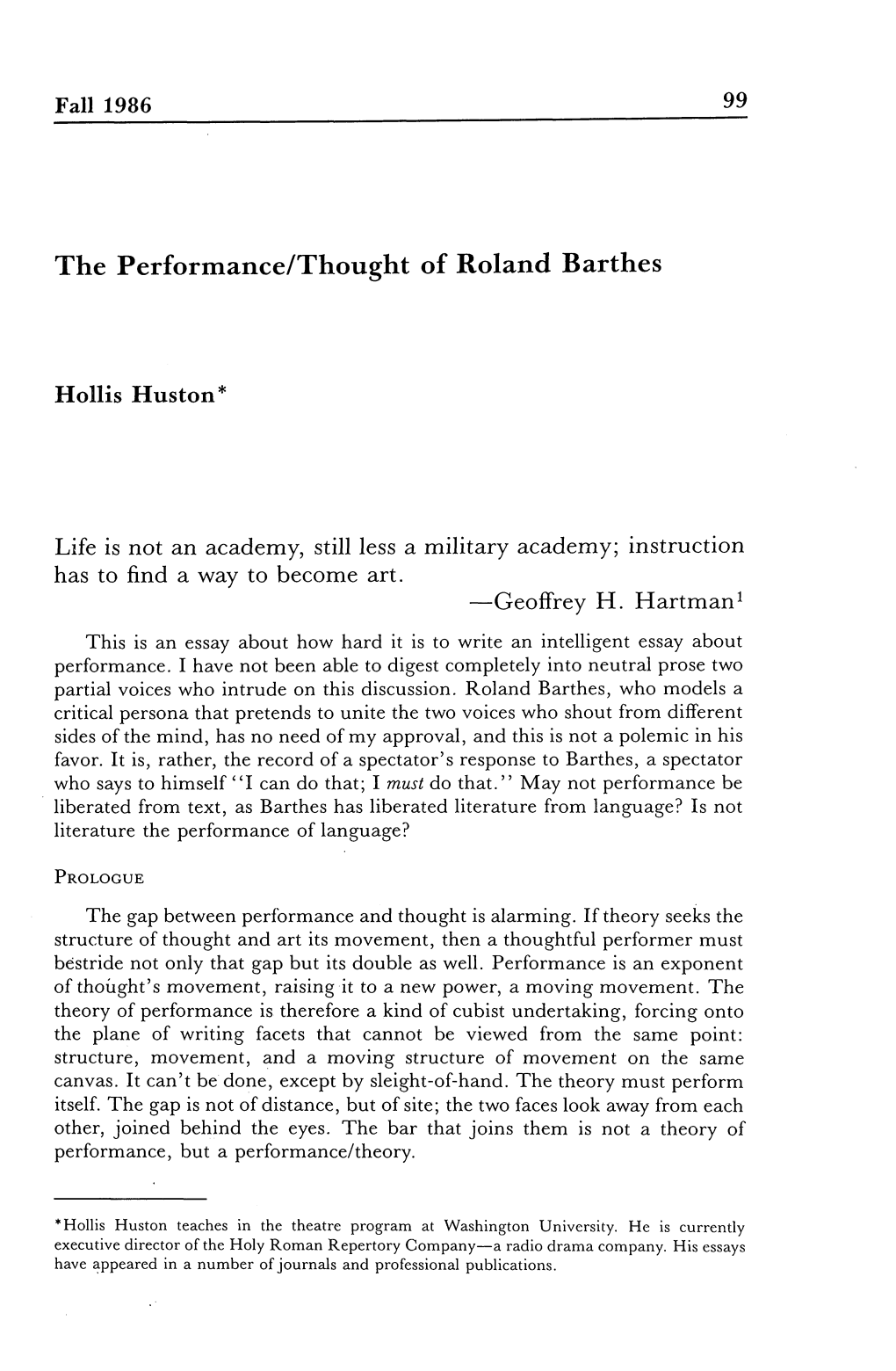 The Performance/Thought of Roland Barthes