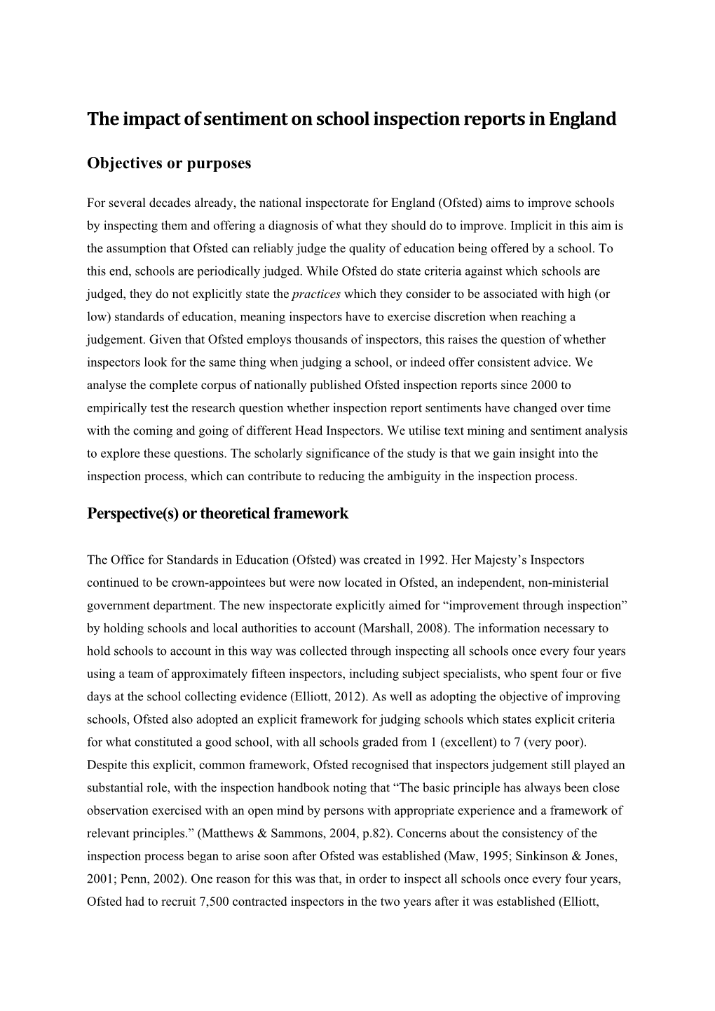 The Impact of Sentiment on School Inspection Reports in England