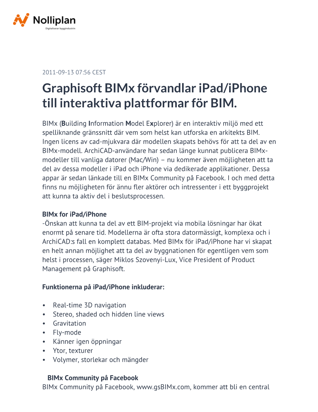 Graphisoft Bimx Förvandlar Ipad/Iphone Till Interaktiva Plattformar För BIM