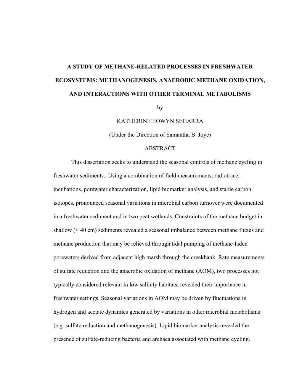 A Study of Methane-Related Processes in Freshwater