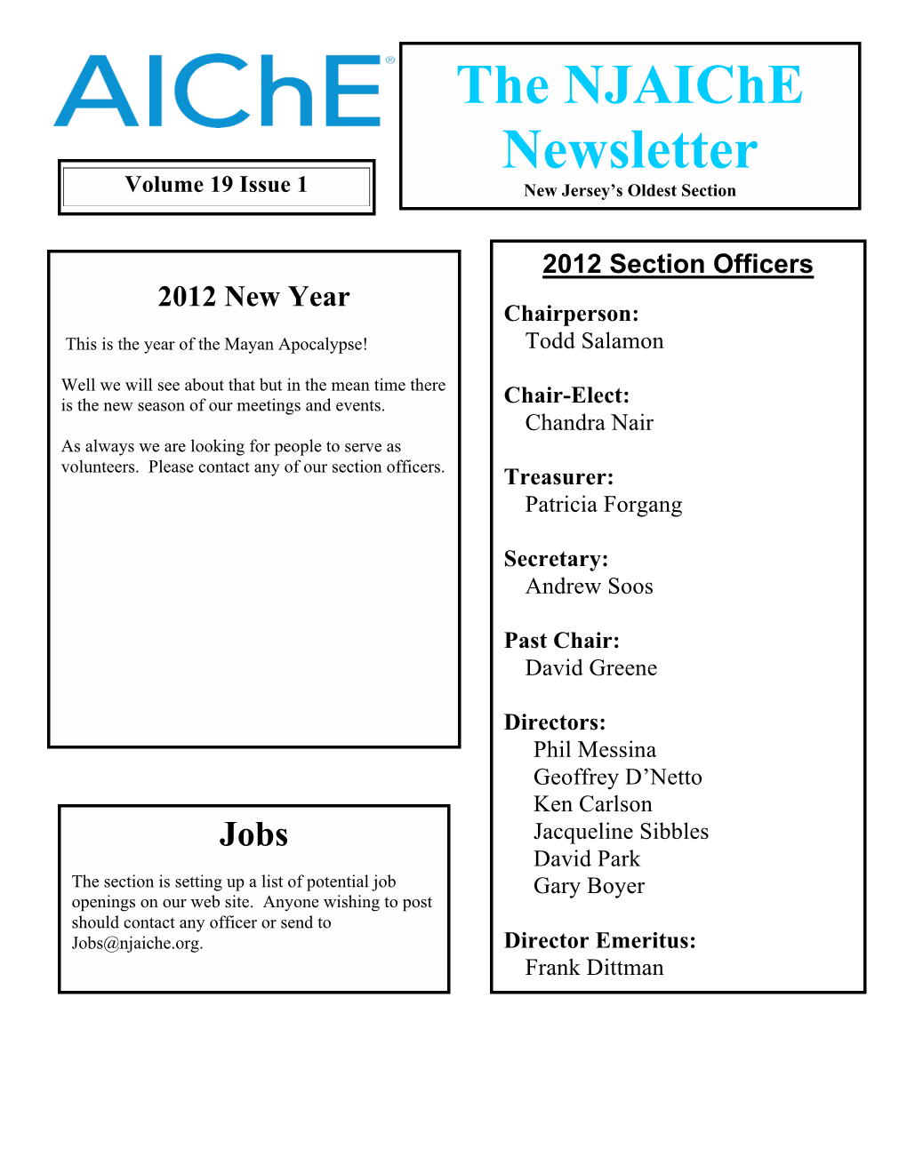 NJ Aiche Jan 2012 Newsletter