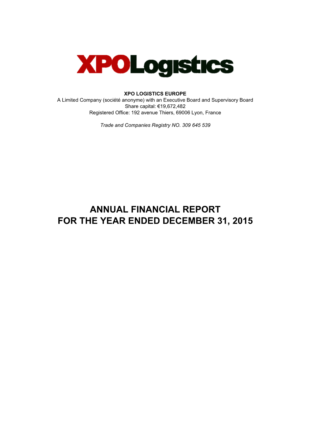 Annual Financial Report for the Year Ended December 31, 2015