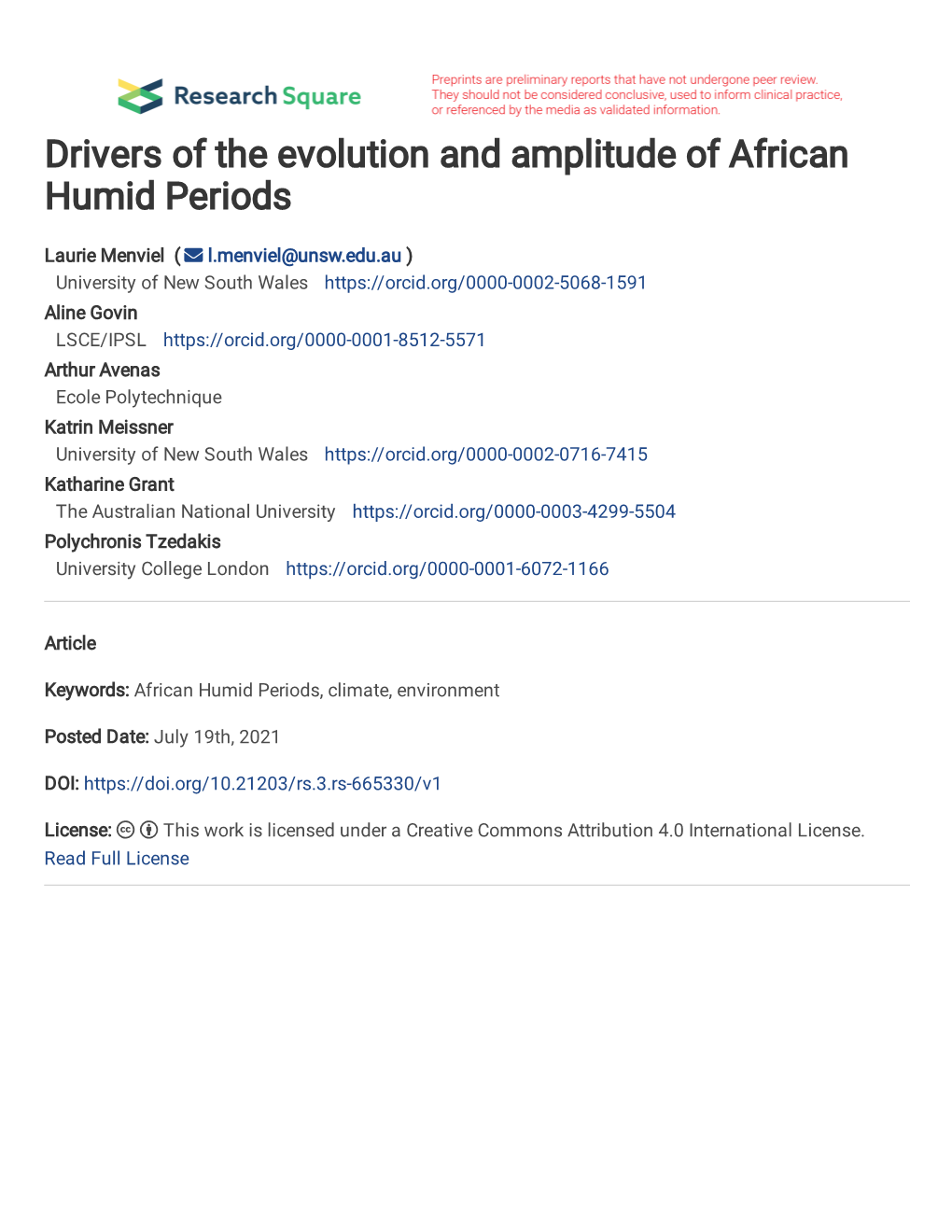 Drivers of the Evolution and Amplitude of African Humid Periods