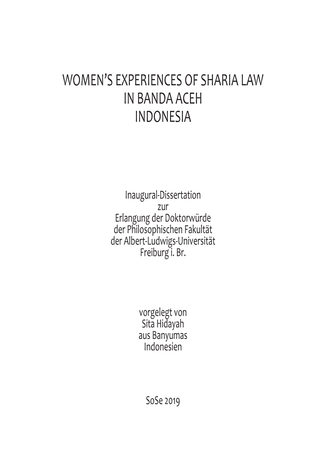 Women's Experiences of Sharia Law in Banda Aceh