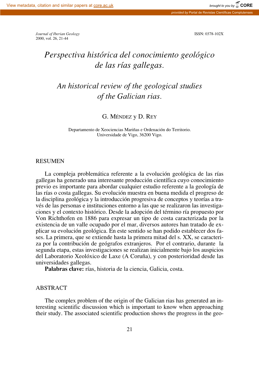 Perspectiva Histórica Del Conocimiento Geológico De Las Rías Gallegas