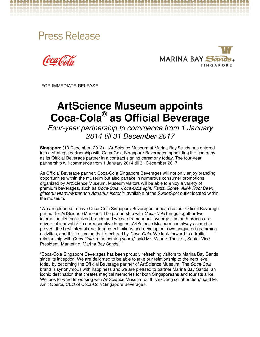 Artscience Museum Appoints Coca Cola Singapore As the Official Beverage