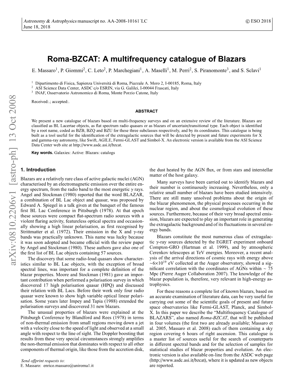 Roma-BZCAT: a Multifrequency Catalogue of Blazars