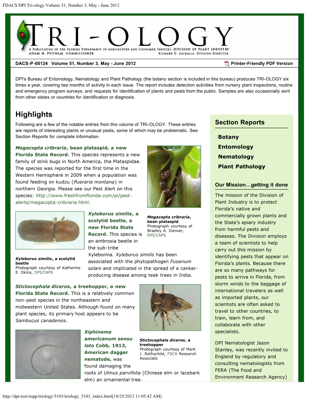 FDACS DPI Tri-Ology Volume 51, Number 3, May - June 2012