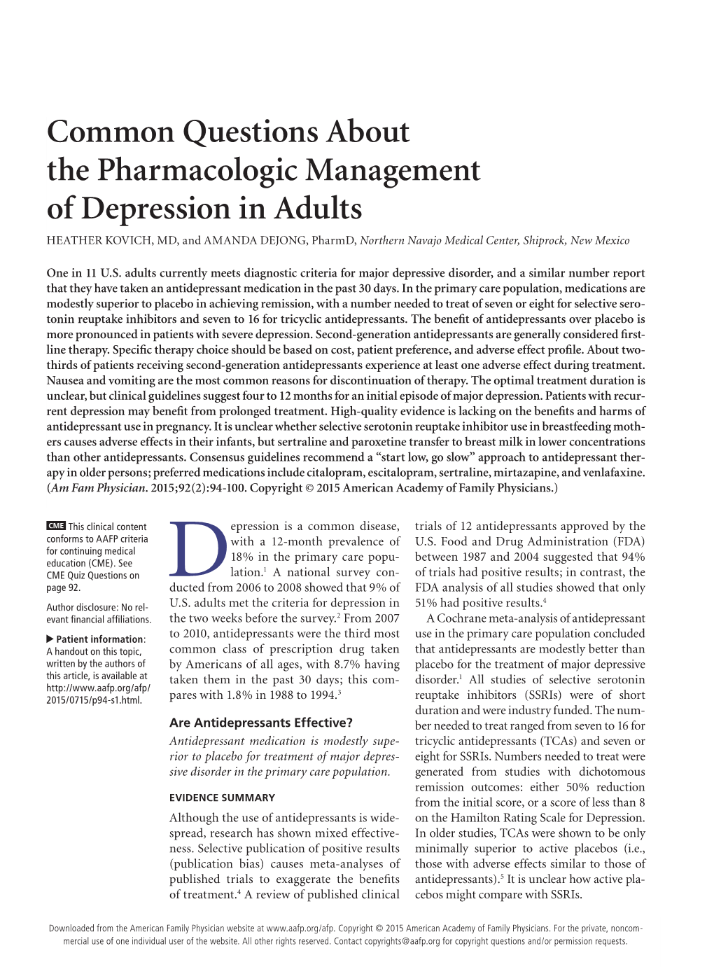 Common Questions About the Pharmacologic Management Of