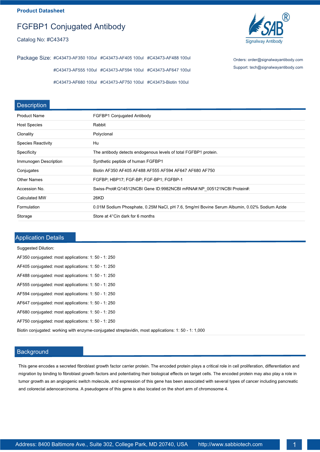 FGFBP1 Conjugated Antibody