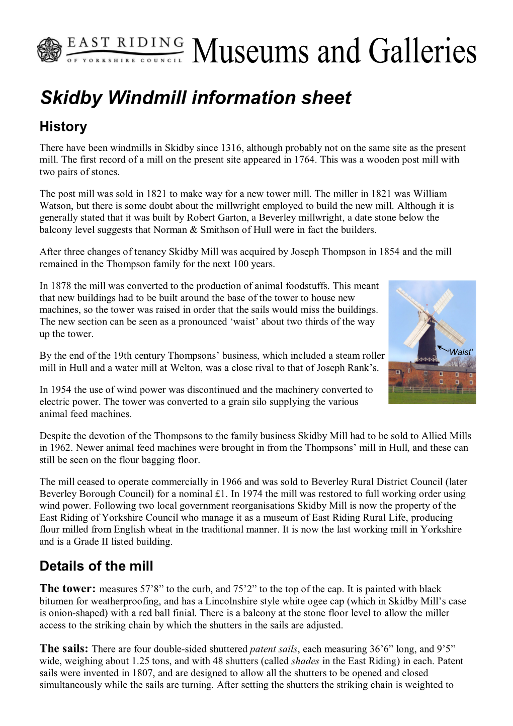 Skidby Mill INFO SHEET