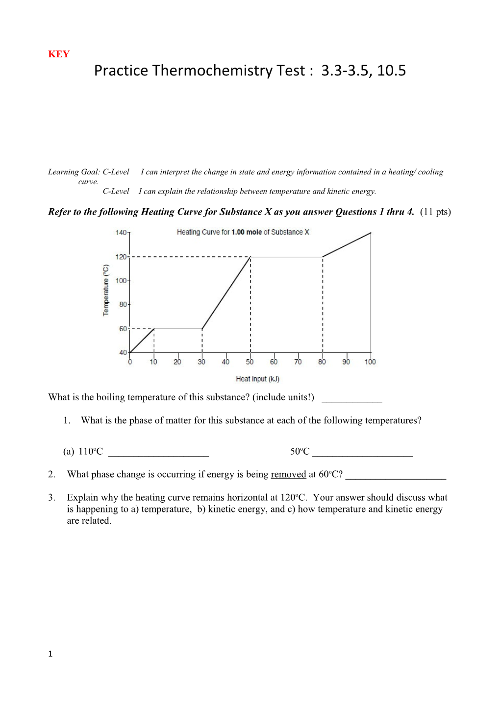 Practice Thermochemistry Test : 3.3-3.5, 10.5