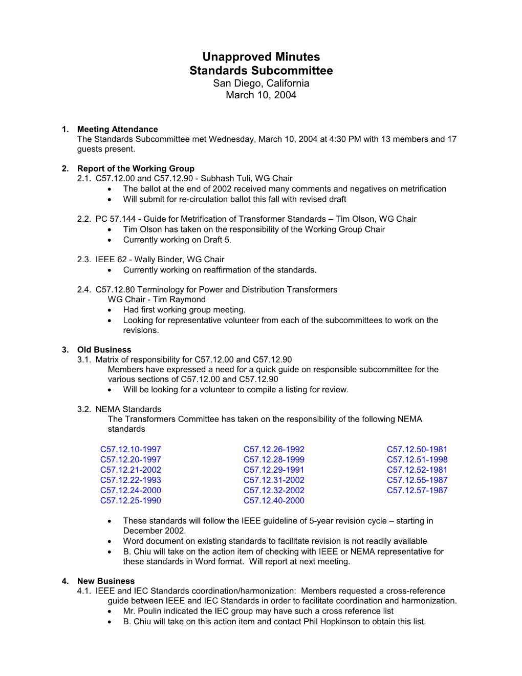 Spring 2004 Standards SC Mtg Minutes