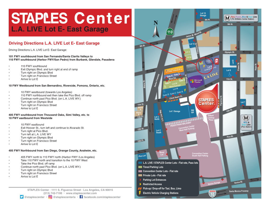 STAPLES Center LOT E EAST GARAGE Directions & Map