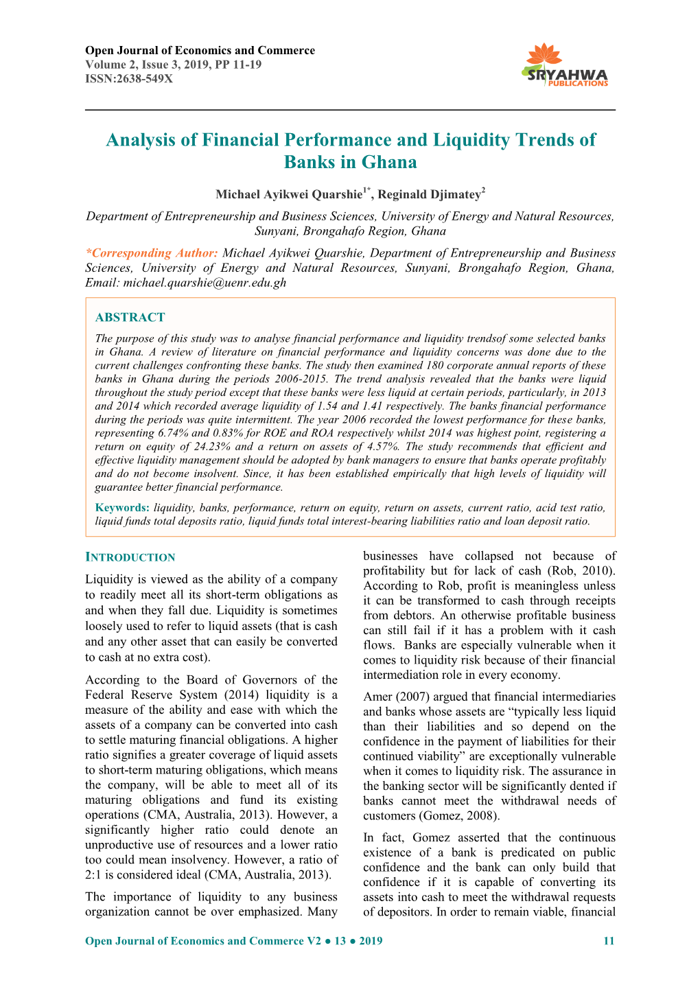 Analysis of Financial Performance and Liquidity Trends of Banks in Ghana