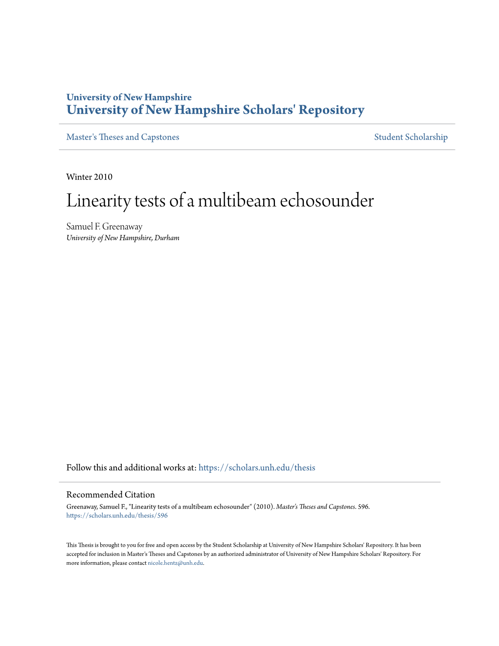 Linearity Tests of a Multibeam Echosounder Samuel F