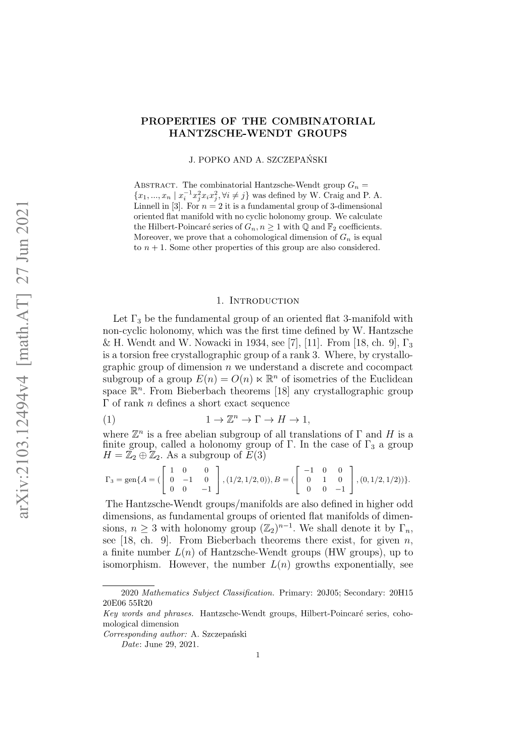 Arxiv:2103.12494V4 [Math.AT] 27 Jun 2021 Orsodn Author: Corresponding Dimension Mological E Od N Phrases