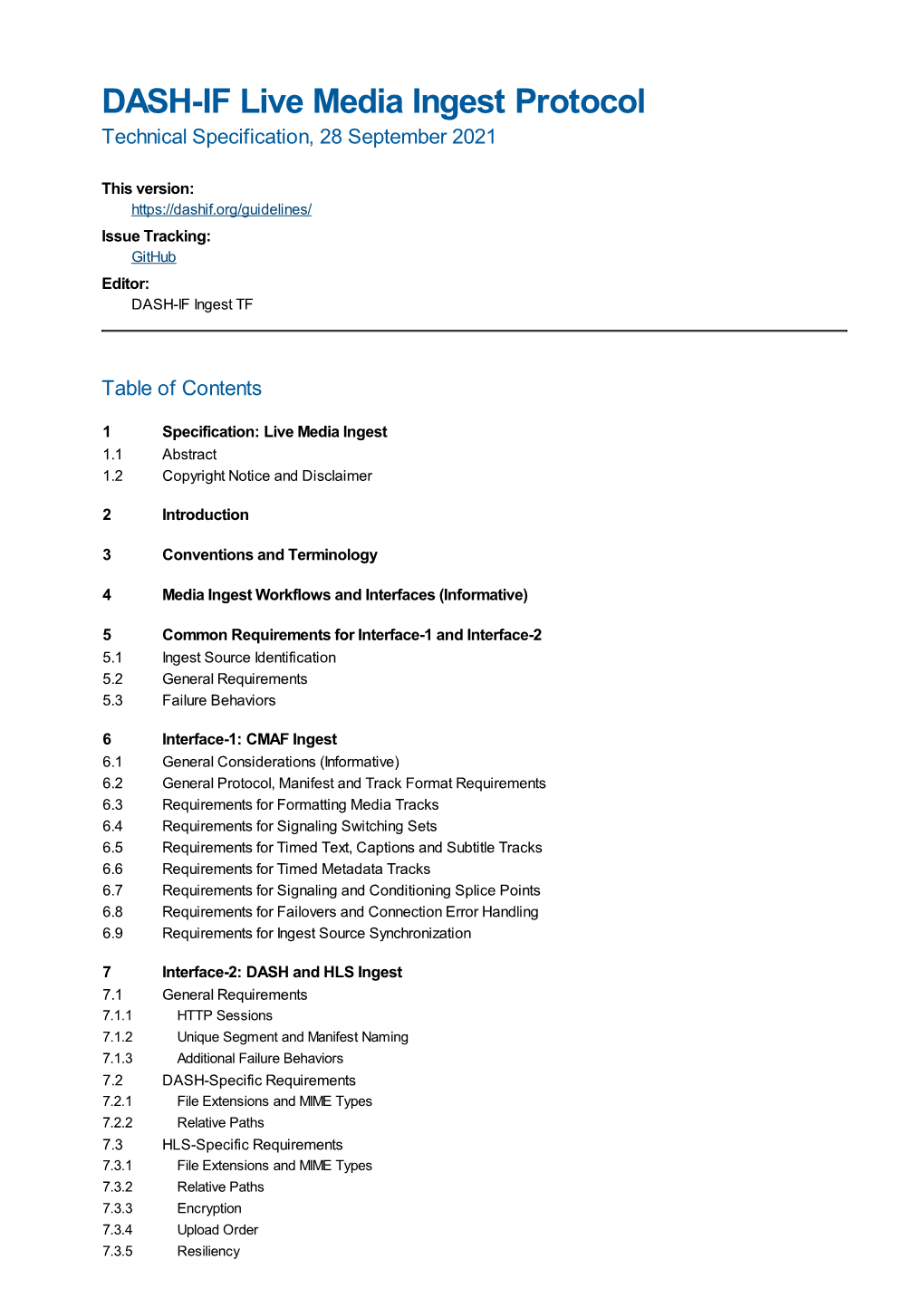 DASH-IF Live Media Ingest Protocol Technical Specification, 28 September 2021