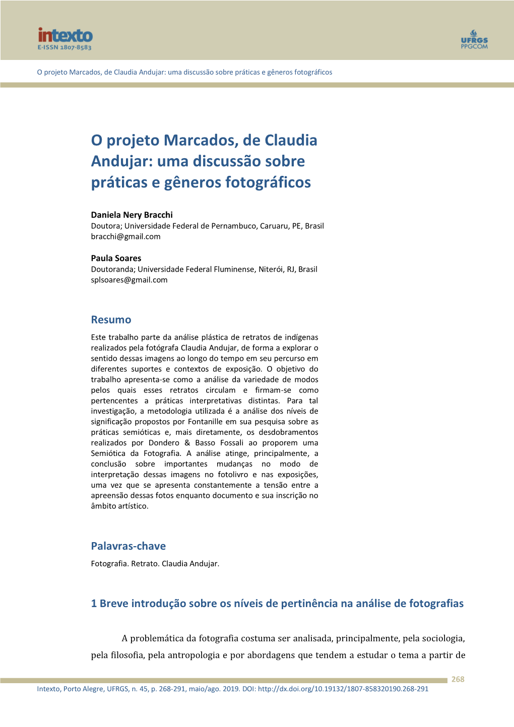 O Projeto Marcados, De Claudia Andujar: Uma Discussão Sobre Práticas E Gêneros Fotográficos