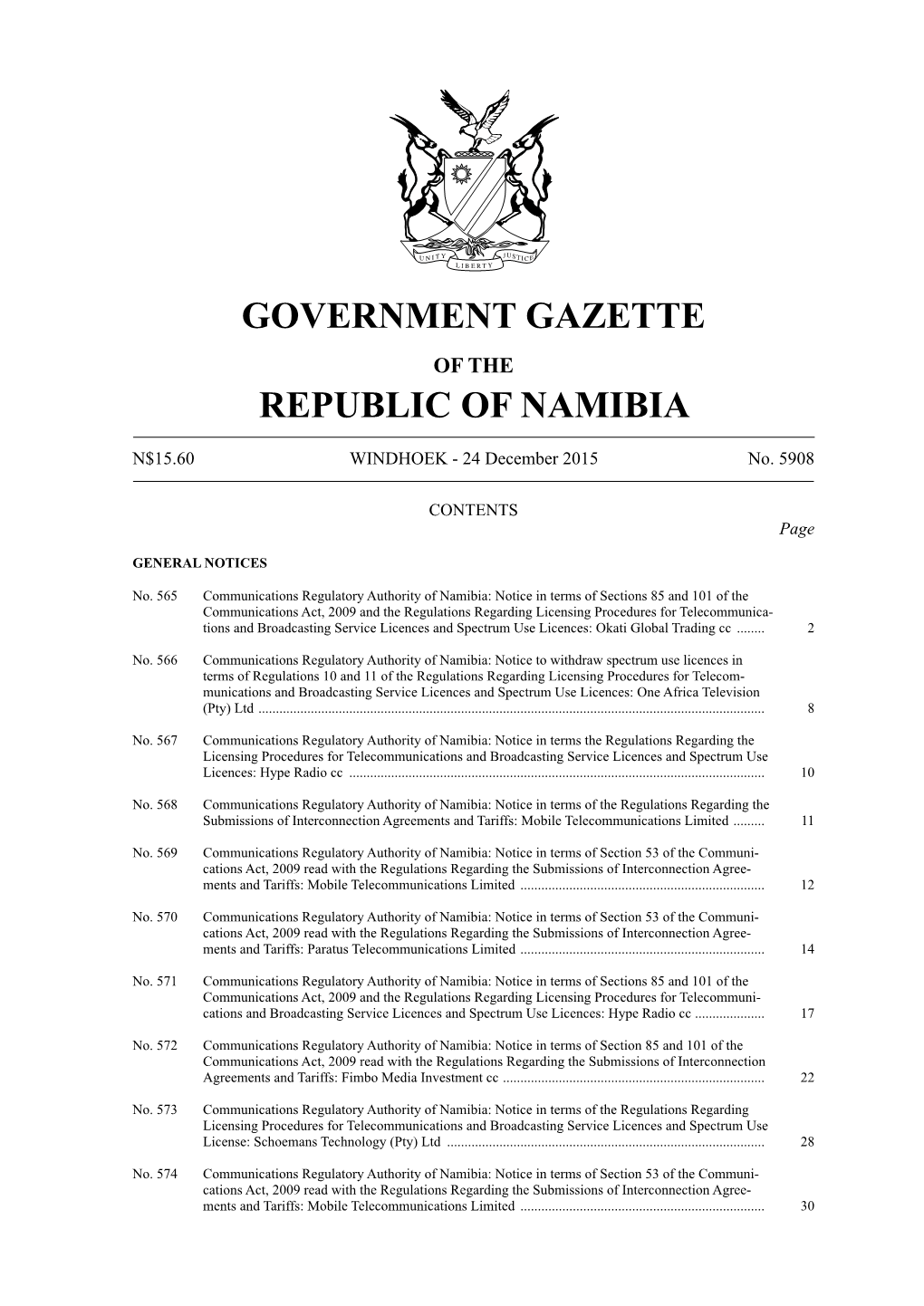 Government Gazette Republic of Namibia