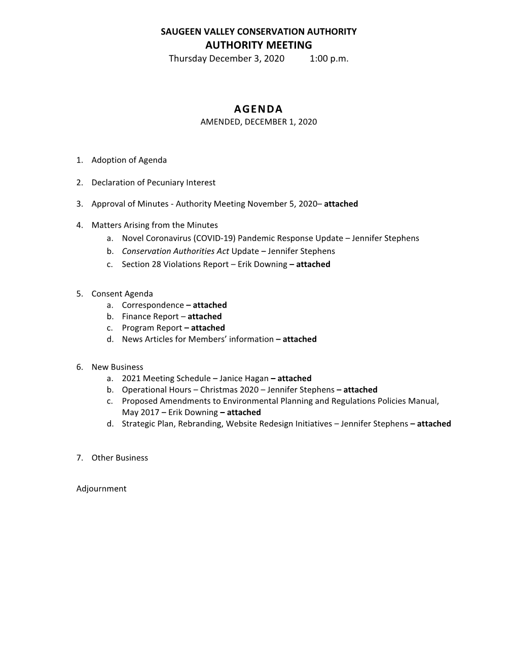 Authority Meeting Agenda