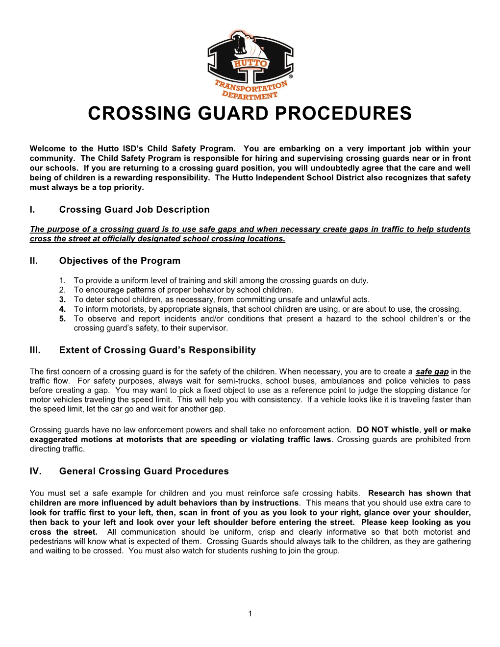 Crossing Guard Procedures