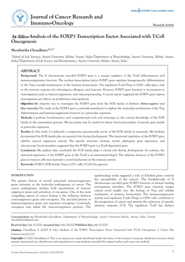 In Silico Analysis of the FOXP3 Transcription Factor Associated with T-Cell Oncogenesis