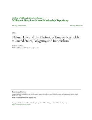 Reynolds V. United States, Polygamy, and Imperialism Nathan B