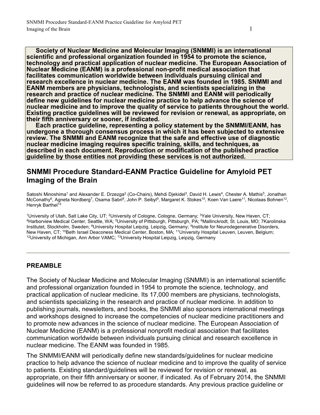 SNMMI Procedure Standard-EANM Practice Guideline For Amyloid PET ...